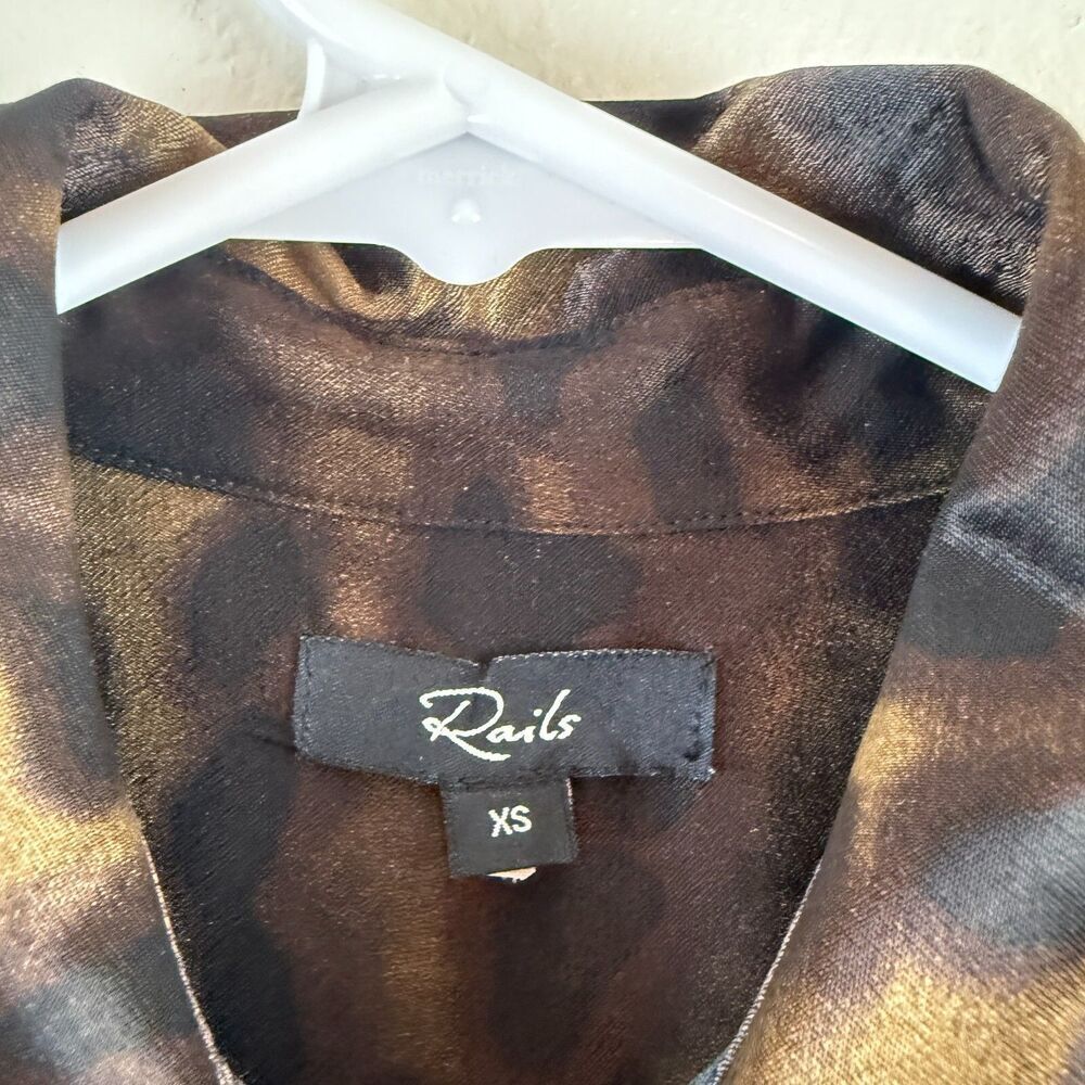 Rails Anina Satin Button Down Shirt Dress Umber Leopard Size XS Mob Wife - Picture 6 of 15